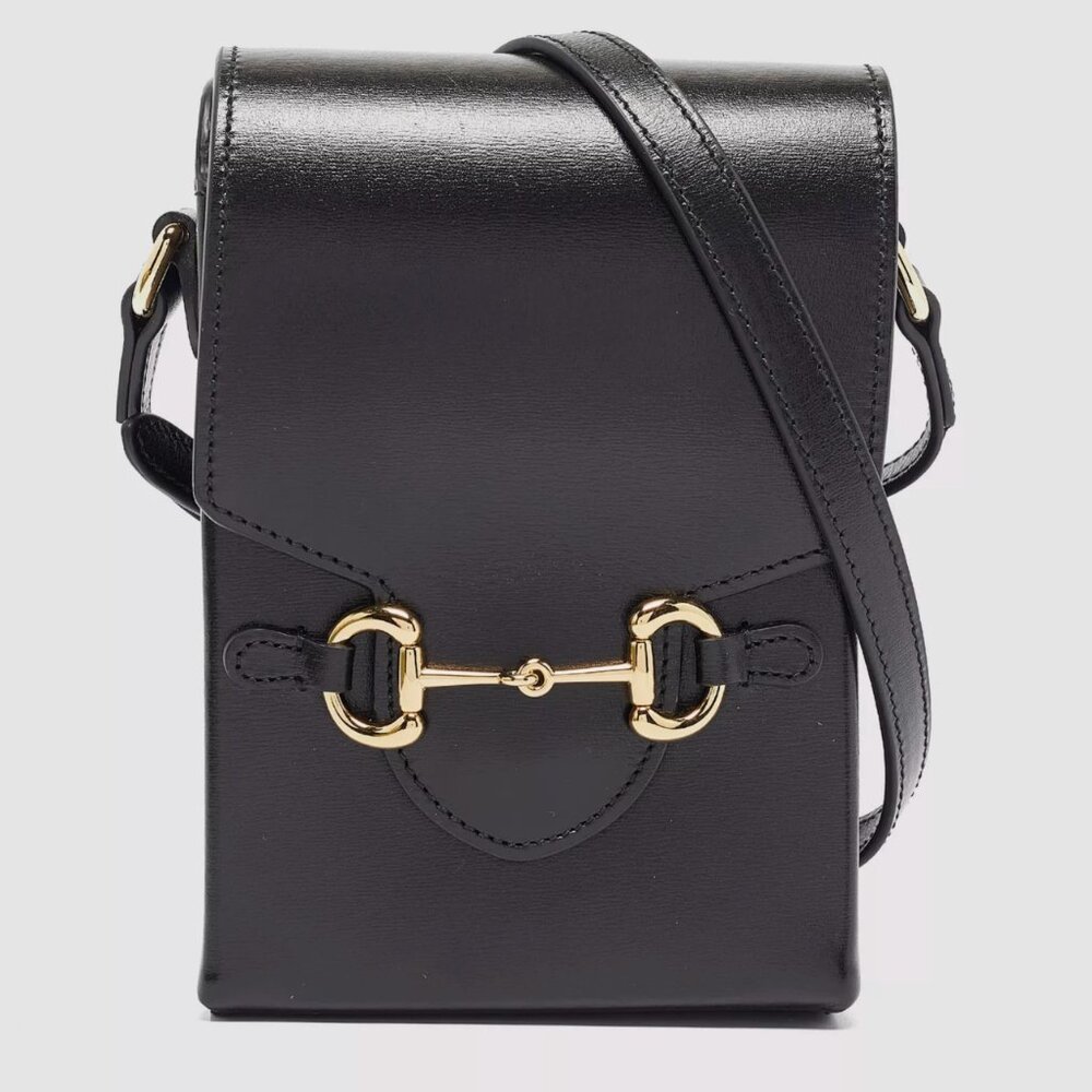 Auth. Gucci Horsebit 1955 Black Leather Crossbody Shoulder Bag Unisex 625615 - Picture 2 of 8